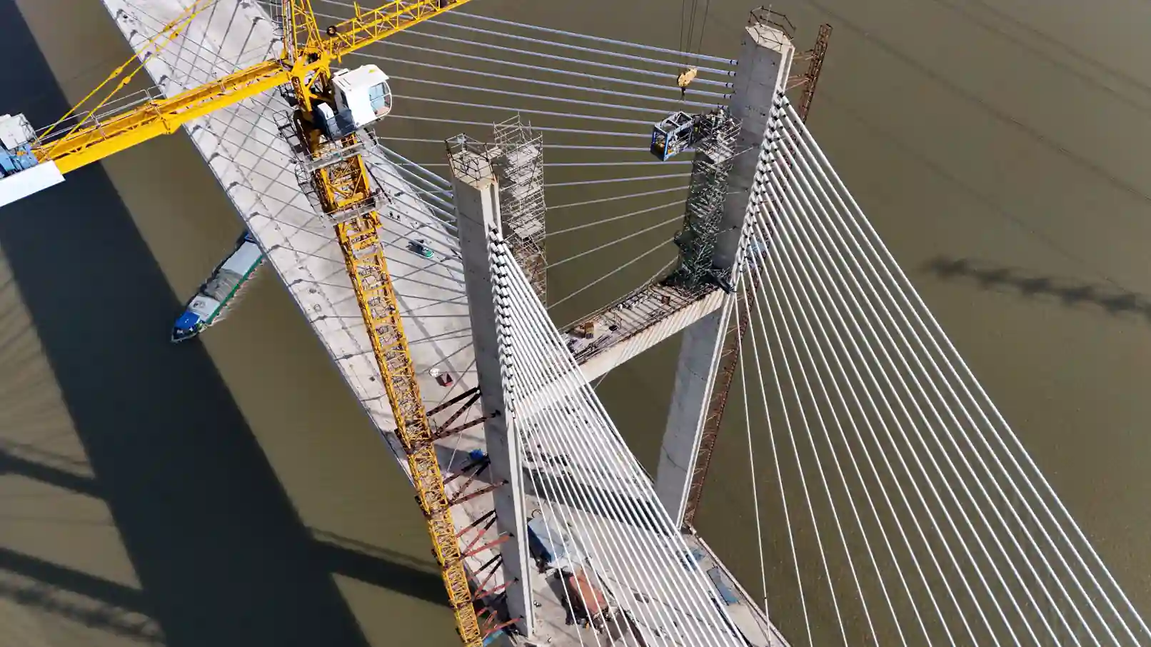 Cable-stayed bridge infrastructure under construction